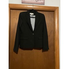 Calvin Klein Black Blazer Sz 2 Womens One Button Career Jacket Classic Workwear