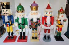 Christmas Wooden Nutcrackers Lot of 5 Various Sizes
