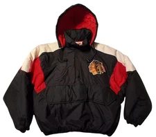 Vtg Chalk Line Chicago Blackhawks Hooded 1/4 Zip Pullover Winter Jacket Sz Large