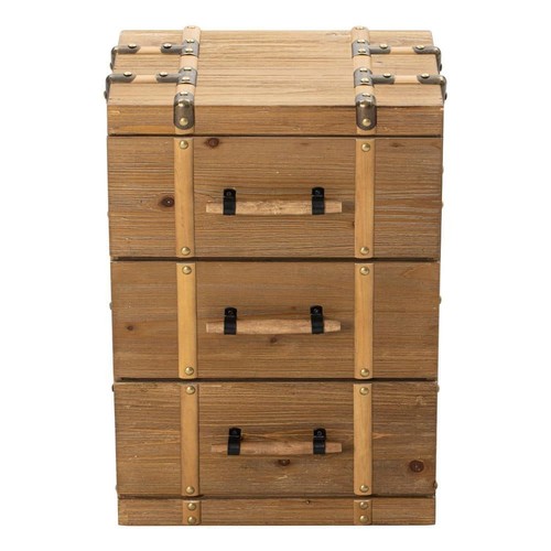 FUIN Rustic Soild Wood 3-Drawers Brown Nightstand 17.25 in. L x 12.75 in. D x H - Picture 2 of 8