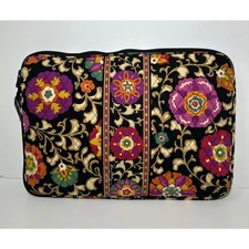 Vera Bradley SUZANI Tablet Laptop Sleeve Tote Zipper Pocket Quilted Black Floral