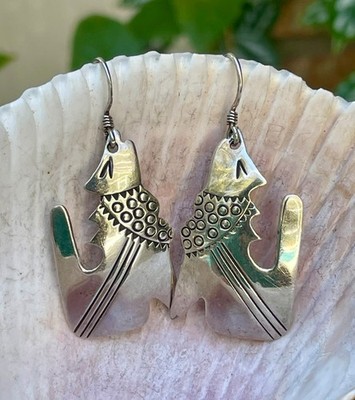  Wolf Coyote John Devlin D Navajo  Signed HIJE Stamped Sterling Silver Earrings