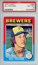 1975 Topps Bill Travers rookie baseball card, graded NM-MT 8, #488 in the set. rookie card picture