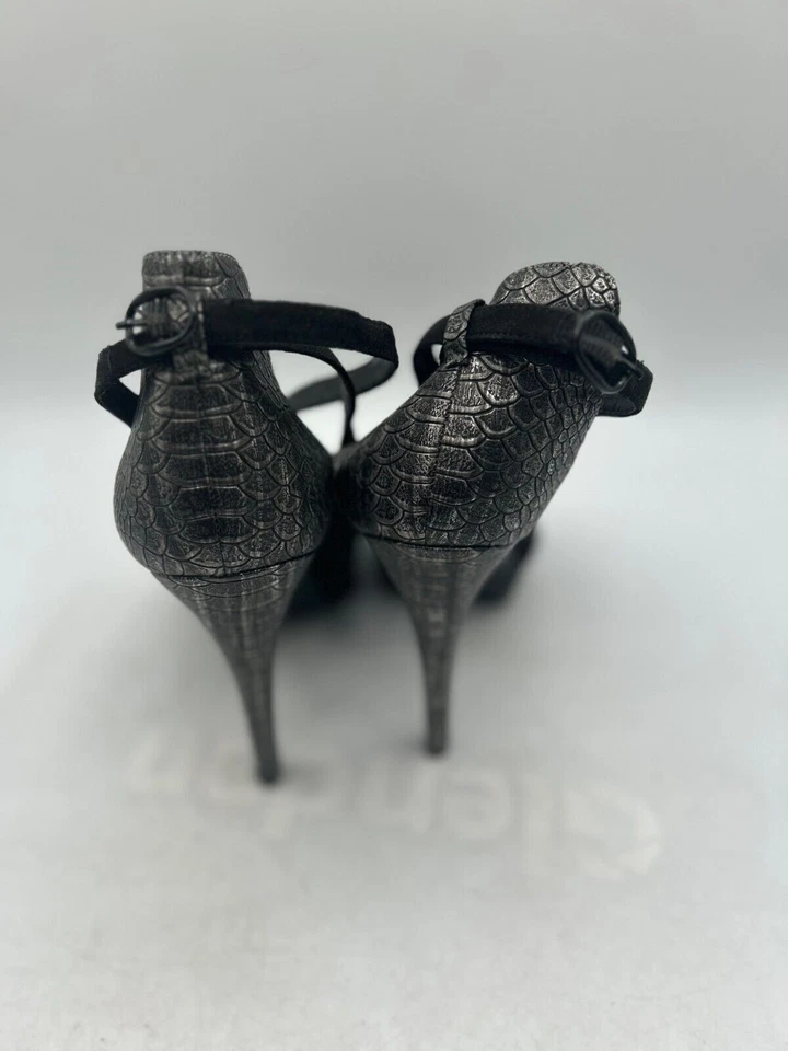 Nine West Pumps Women's Sz 7M Black Leather Croc Embossed Peep Toe Slingback - Image 3 of 4