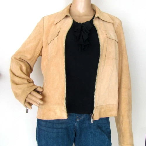 Giacca MICHAEL Michael Kors donna pelle scamosciata colore cammello colletto zip intera L