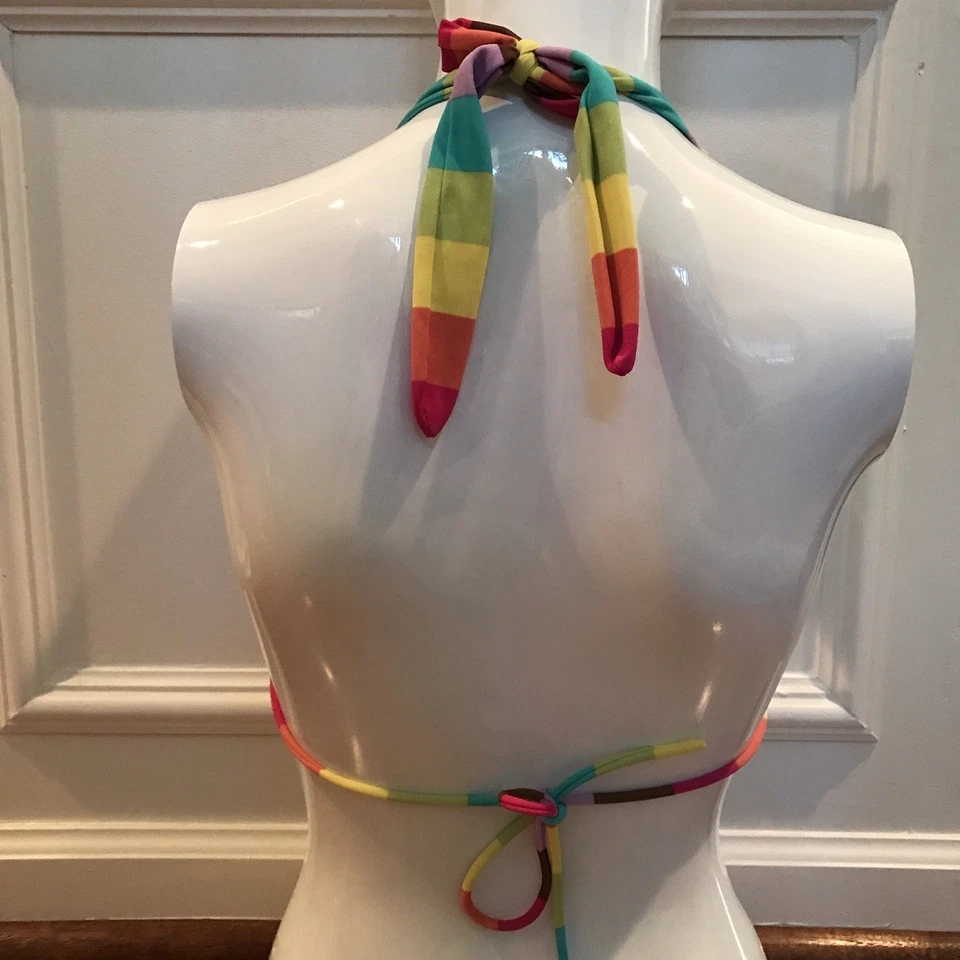 Victorias Secret 彩虹比基尼上衣条纹三角滑领带背部游泳 XS 码 — 第 3/4 张图片