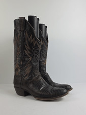 Vintage Sanders Boot Lizzard Brown Leather Men's Cowboy Boots Size 10 1/2
