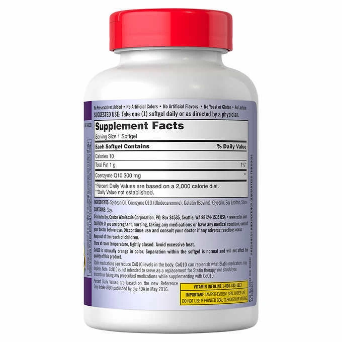 Kirkland Signature CoQ10 300 mg 100 cápsulas gelatinosas – saúde e energia do coração validade 26/08 - Imagem 4 de 4