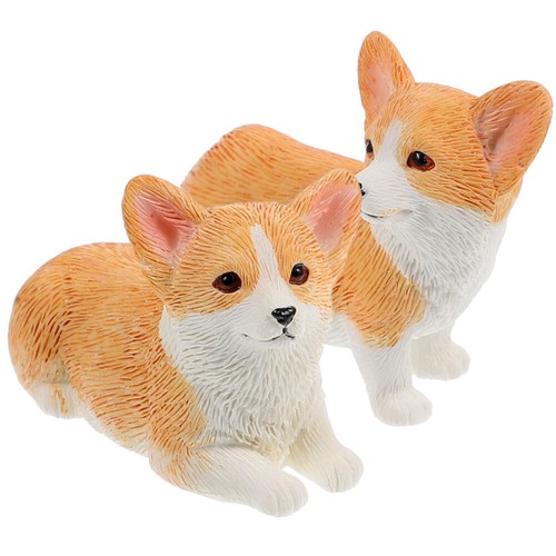 2PCS Mini Corgi Figurine Figure Decor Resin Ornaments Toy Gift Model Car Puppy - Imagen 3 de 12