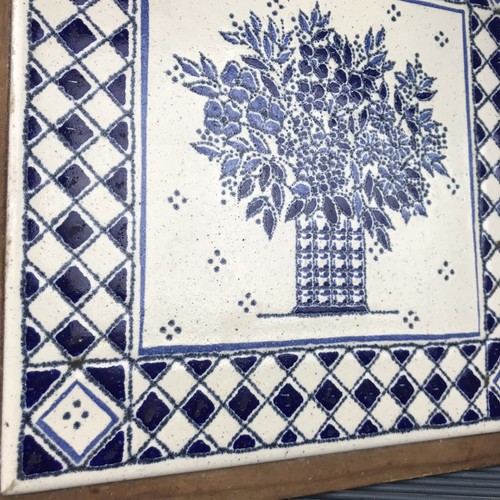 Cleo Teissedre Ceramic Tile Wall Art Trivet Hand Painted Framed Farmhouse Blue - Picture 2 of 8