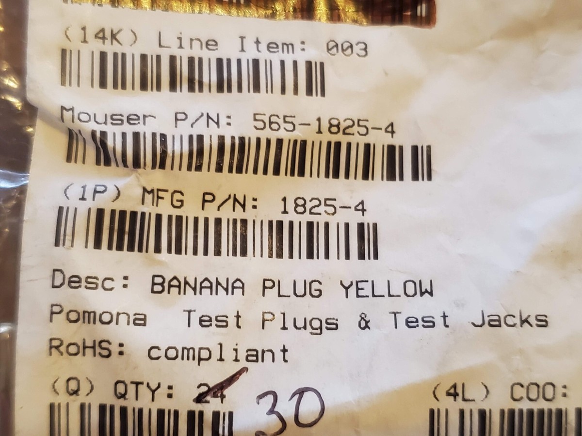 Pomona 1825-4 Solderless Banana Plugs With Safety Collar - Yellow, Pack Of 10