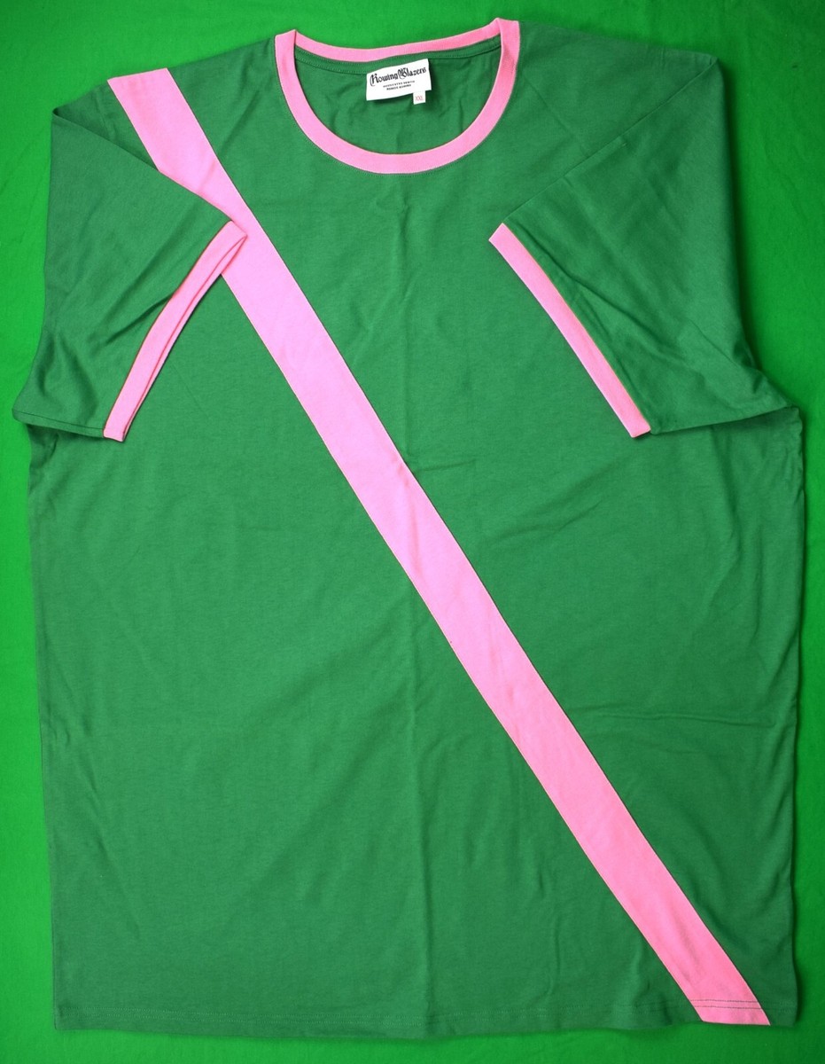 Rowing Blazers Green w/ Pink Diagonal Stripe S/S Cotton Tee Shirt