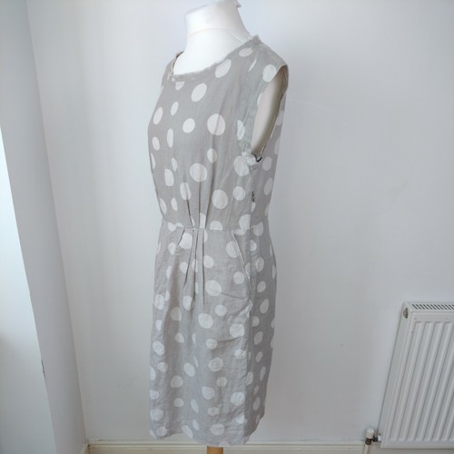 White Stuff UK 12 Grey Polka Dot Summer Tea Dress 100% Cotton & Linen Lagenlook - Picture 8 of 12