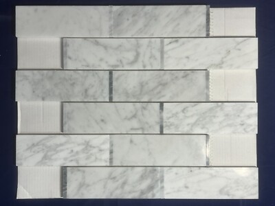 S32 Carrara White Grey Marble Rectangle Mosaic Tile Kitchen Bathroom, 7 sheets