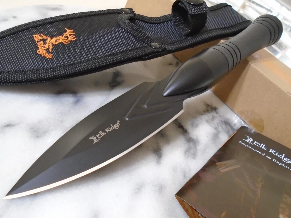 Cuchillo daga de hoja fija lanza aguja Elk Ridge negro con funda ER-SP002BK 10,50" Foto 4 de 4