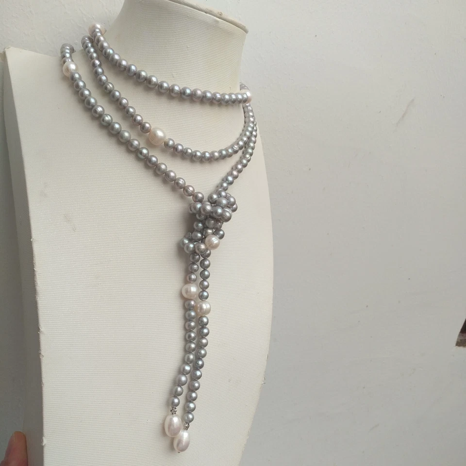 Encantador Collar Colgantes 54" Excelente AAA Mar del Sur Natural Blanco Gris Perla Foto 4 de 4