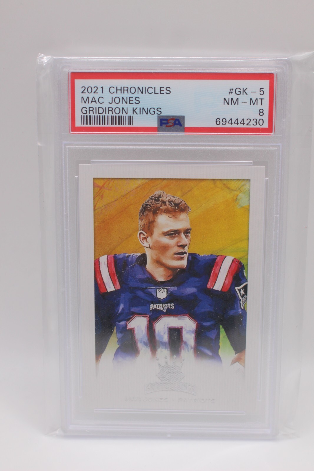 MAC JONES 2021 PANINI CHRONICLES GRIDIRON KINGS GK5 RC ROOKIE PSA 8