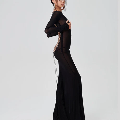 See-Through Mesh Maxi Bodycon Dress Party Evening Sheer Sexy Nightdress Women - Bild 9 von 26