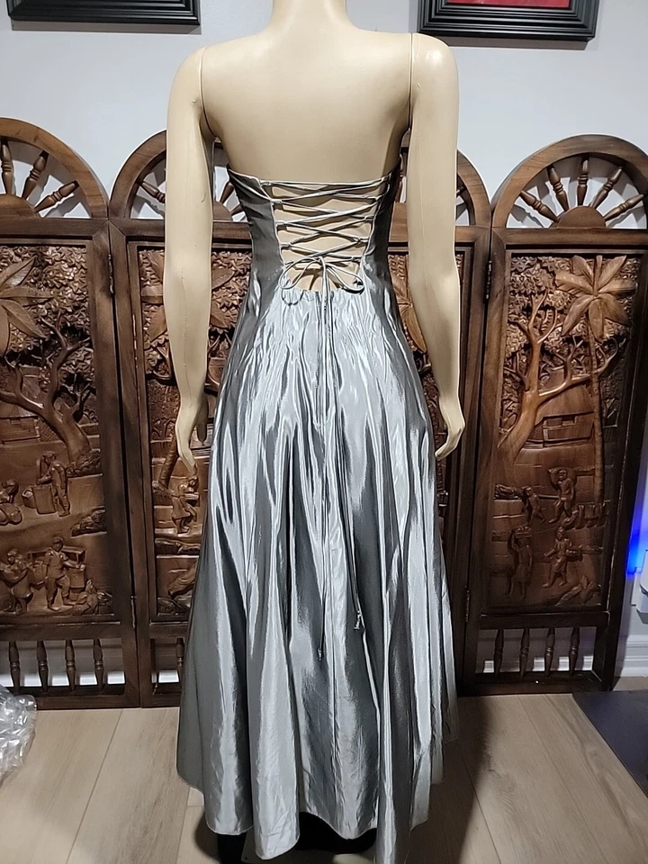 Vintage FIESTA Strapless evening prom Corset dress size M Silver Beaded #7 - Image 2 of 4