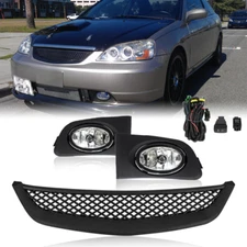 Fit 2001 2002 2003 Honda Civic Sedan Front Bumper Grille & Clear Fog Lights 3PCS