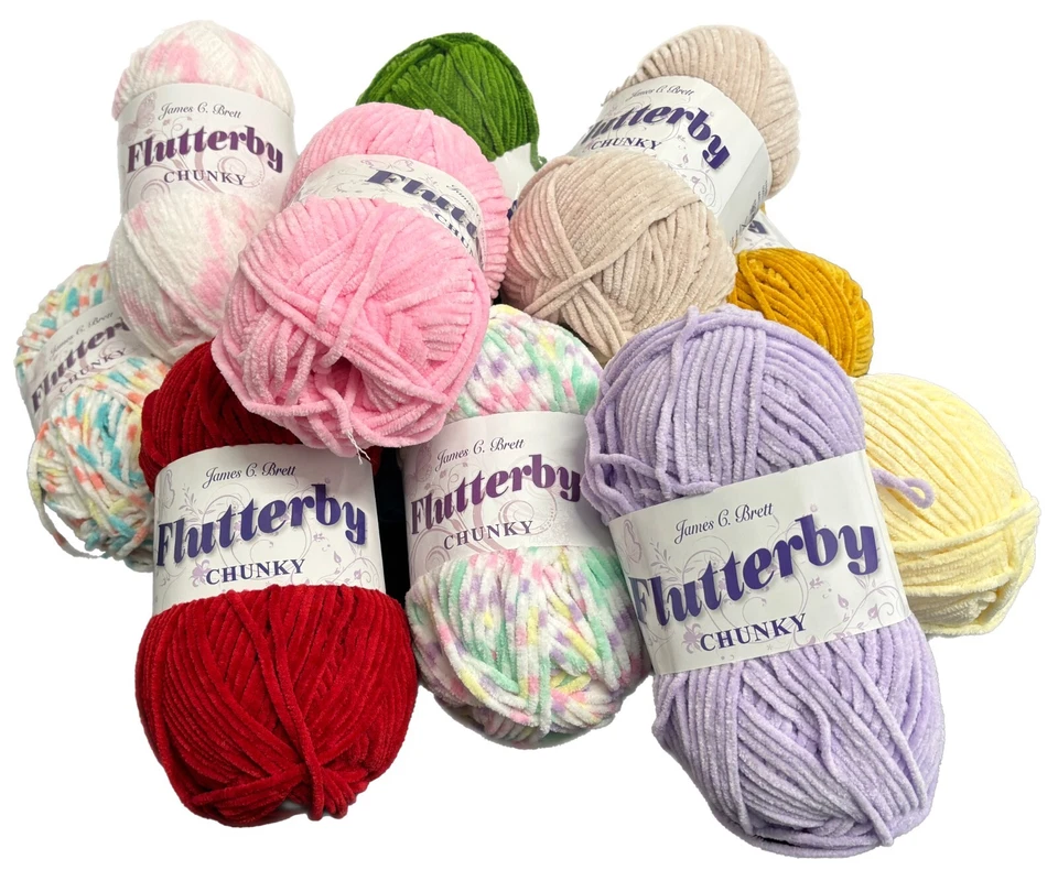 James C Brett FLUTTERBY Soft Chenille Velour Chunky Knitting Crochet Yarn 100g