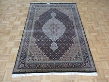 4'8 x 6'9 Hand Knotted Black Fine Mahi Tabrez Rug Wool & Silk G9491