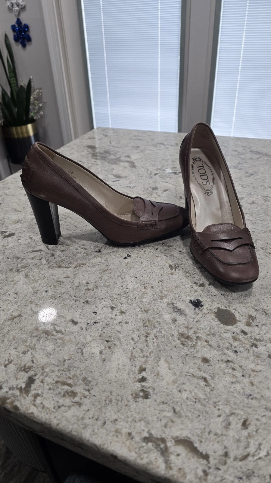 TOD’S MOCASSINO TODS donna decolte con tacco taglia 38 plateau pelle sangue di bue preppy penny