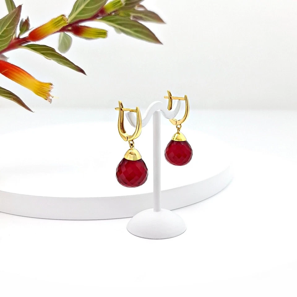 Pendientes colgantes de plata de ley de rubí rojo, llamativos pendientes colgantes, regalo para esposa Foto 4 de 4