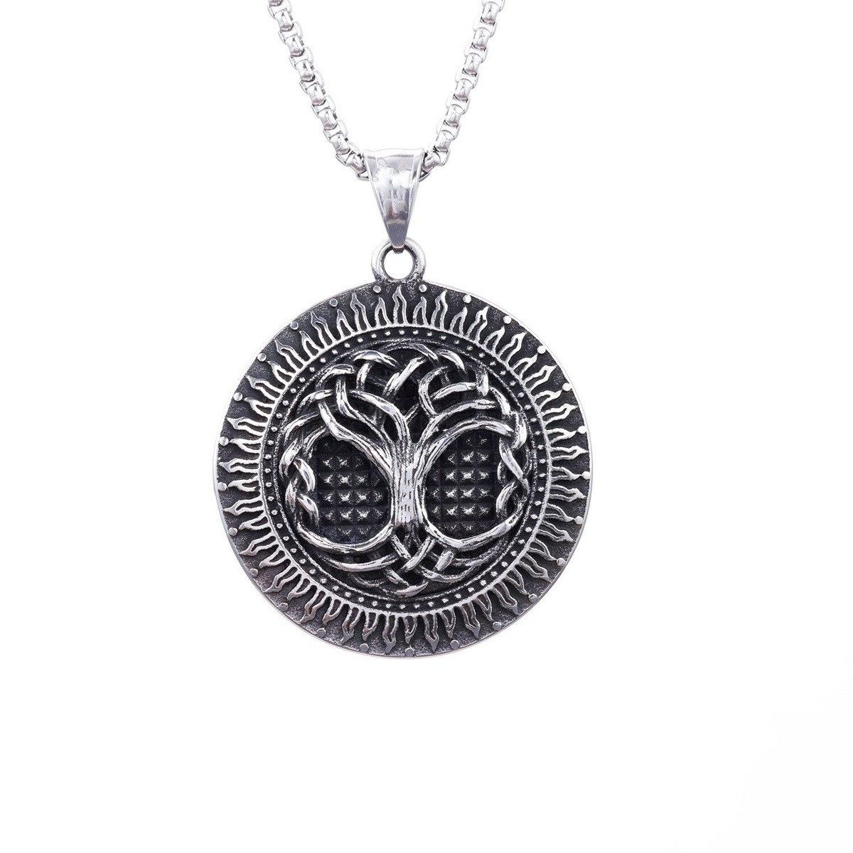 Tree Of Life Cuban Chain Tag Pendant – Stainless Steel Necklace For Men & Women