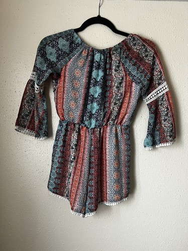 Speechless Girls’ Teal & Orange Long Sleeve / Shorts Boho Romper Size Medium - Picture 2 of 8