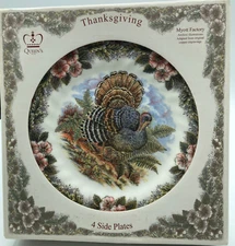 Queens Myott Factory Thanksgiving (4) Side Plates 8" Churchill Turkey nib