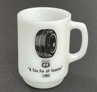 Vintage 1980 Anchor Hocking Milk Glass Mug PHILLIPS 66 A Tire For All Seasons