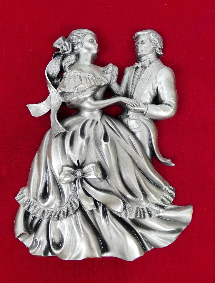Les Etains Du Prince Pewter Dancing Couple 3D Framed Vintage Art 30x24cm - VGC - Image 2 of 4