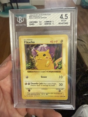1999 Pokemon Base Set Shadowless Pikachu Red Cheeks Error #58 BGS 4.5 WOTC