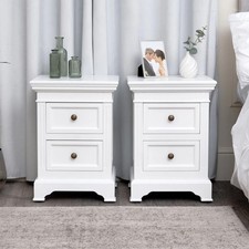 Pair of White Two Drawer Bedside Tables bedroom furniture storage farmhouse