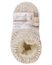 NEW Lemon Women's S/M Slipper Socks Non-Slip Bottom Grips Cozy Faux Fur Lining