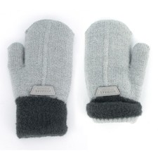 INOGIH Kids Double Layer Warm Knit Mittens Fit for 5-10 Years Old, Light Grey