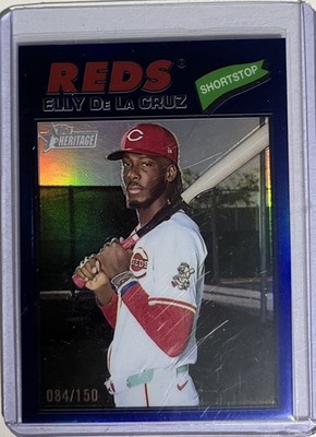 2026 Topps Heritage Elly De La Cruz #70 Chrome Blue Refractor 84/150