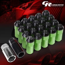 JDM GREEN 20PCS M12X1.5 23MM OD 53MM TALL ALUMINUM LUG NUTS WITH CAPS+ADAPTER