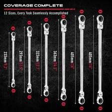 6 Piece Extra Long Flex-head Ratcheting Wrench Set Anti-slip Double Box End 6 Piece Extra Long Flex-head Ratcheting Wrench Set Anti-slip Double Box End