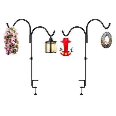 35 Inch 2 Pack Double Deck Hook for Railing, Deck Bird Feeder Pole with 3 Inc...