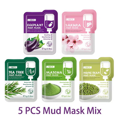 5Pcs Mud Mask Clay Mask Sakura Matcha Eggplant Tea Tree Mung Bean Oil-Control De