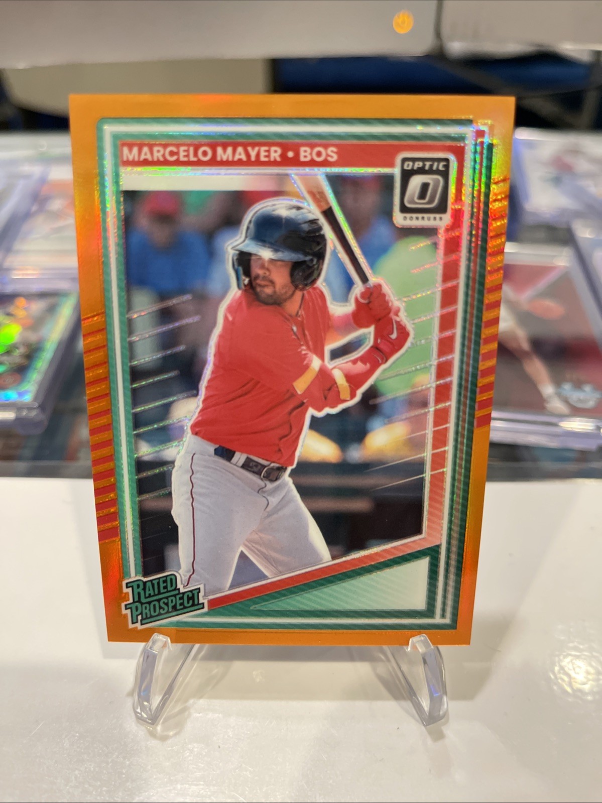 2025 Donruss Optic #109 Marcelo Mayer Rated Prospects Orange Prizm /199 Red Sox