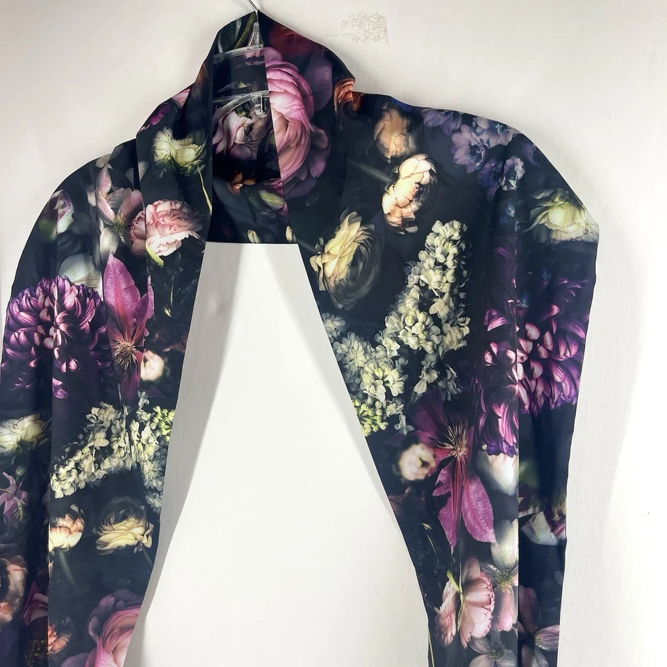 Ted Baker Realistic Floral Roses Silk Scarf Wrap Dark Academia Whimsigoth Shadow - Image 4 of 4