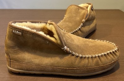 LL Bean Mens Shoes Brown Wicked Good Boot Moc Slipper Shearling Suede US 11 M