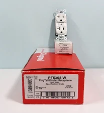 10 Pack Pass & Seymour PT5362-W Plug Tail White Duplex Receptacle 20 A 125 V NEW