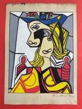 Roy Lichtenstein (Handmade) Drawing On Old Paper signed and stamped