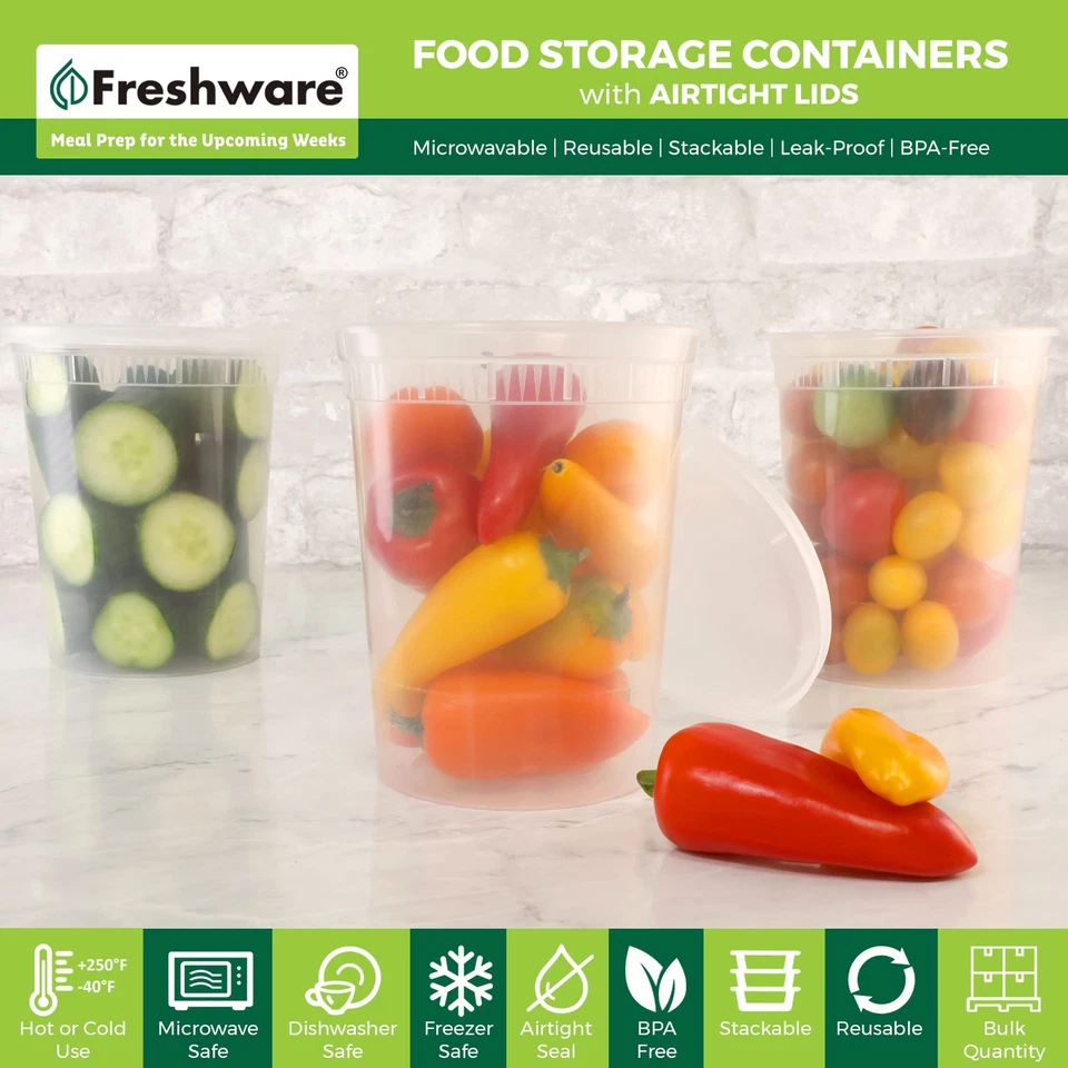 32 oz Deli Containers w/ Lids - 24 Pack, BPA Free, Stackable, Dishwasher Safe - Image 2 of 4