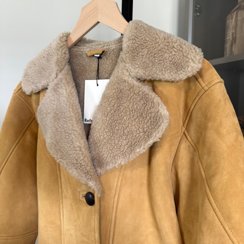 Reformation Veda Luca Suede Shearling Collar Parmesan Suede Coat L NEW Jacket - Picture 2 of 7