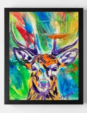 GUAJARDO Original Expressionism Deer Buck 14X11 Canvas Signed Art